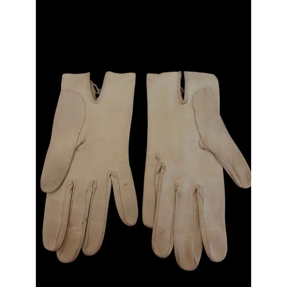 Vintage Unbranded Ivory Sz. 6.5 & Brown Sz. 6.5 Leather Gloves Made In Italy